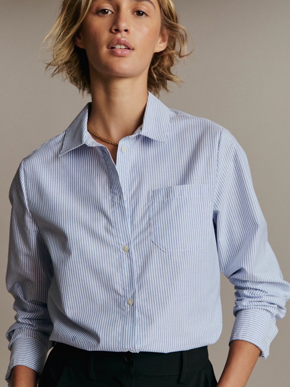 Sezane Tomboy Button-Up Shirt Blue/White Stripe